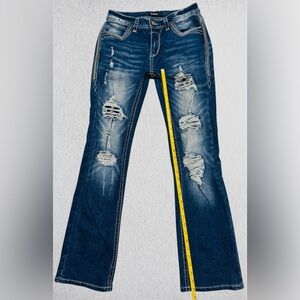 Blue Flare Wide Leg Distressed Jeans